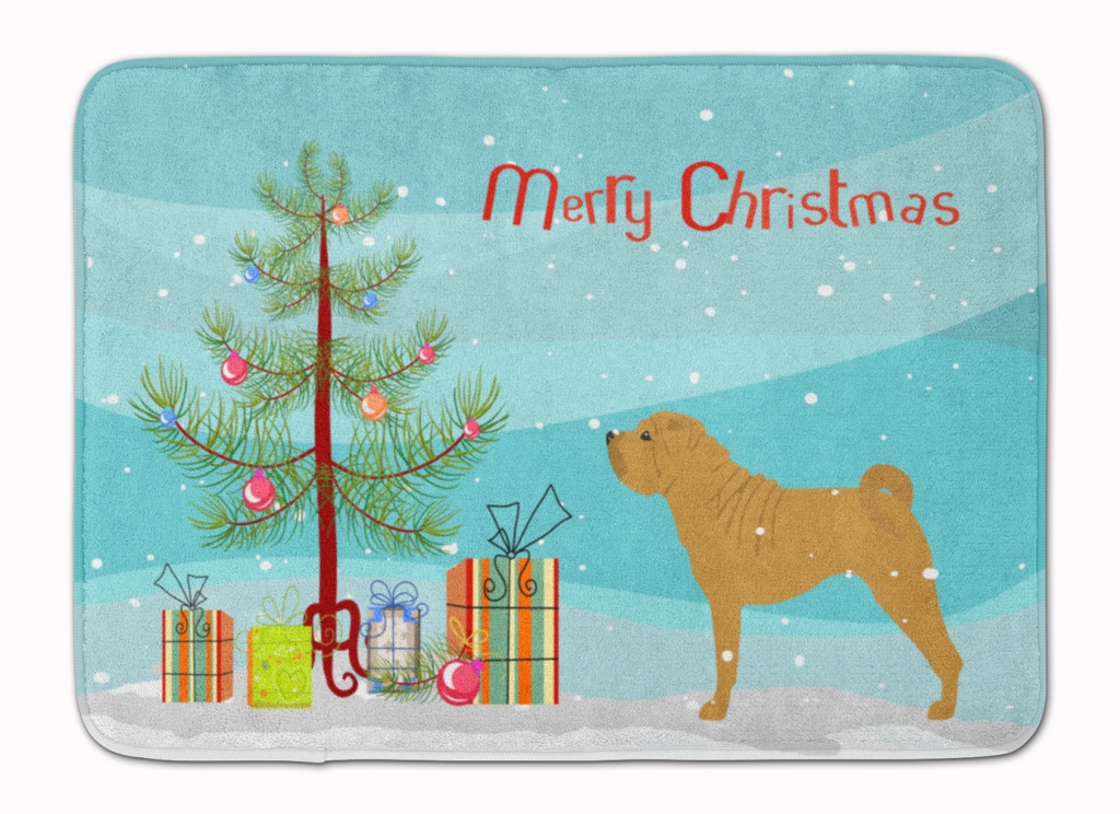 Shar Pei Merry Christmas Tree Machine Washable Memory Foam Mat