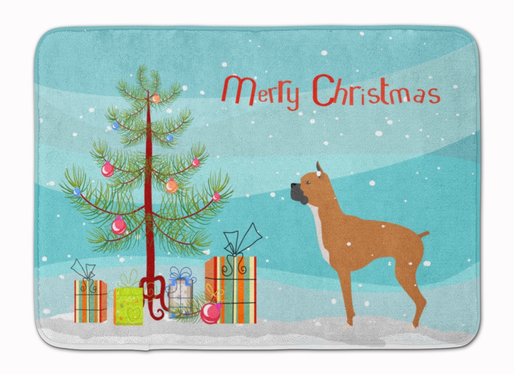 BB2971RUG Boxer Merry Christmas Tree Machine Washable Memory Foam Mat