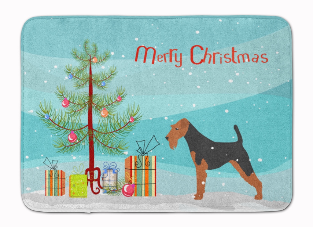 BB2975RUG Airedale Terrier Merry Christmas Tree Machine Washable Memory Foam Mat