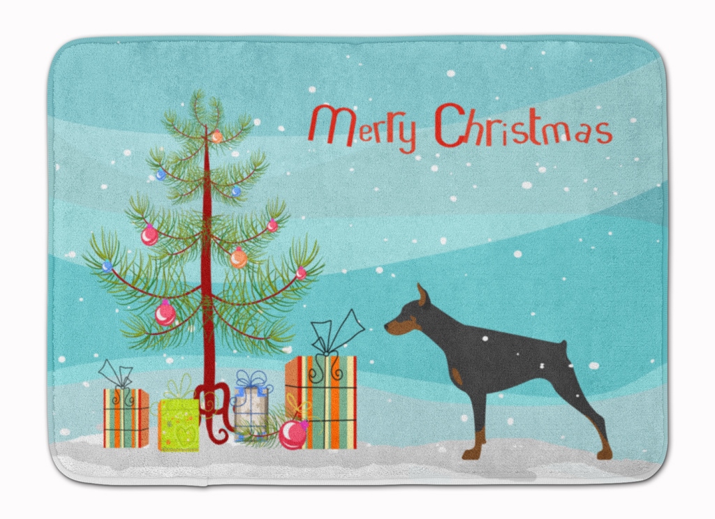 Doberman Pinscher Merry Christmas Tree Machine Washable Memory Foam Mat