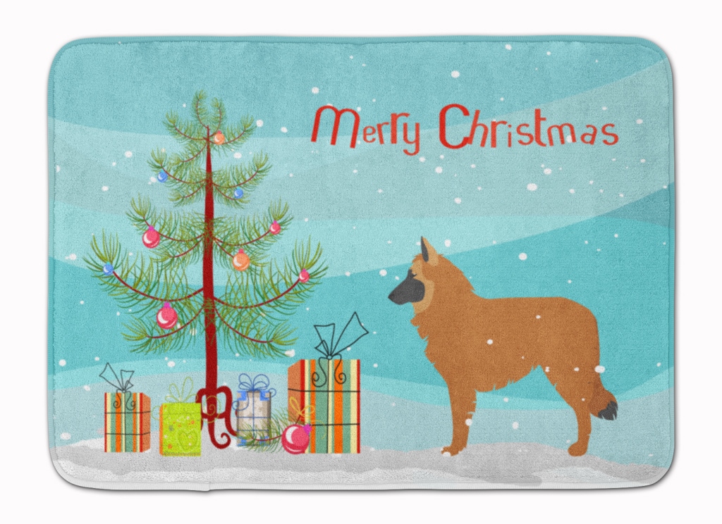 BB2979RUG Belgian Shepherd Merry Christmas Tree Machine Washable Memory Foam Mat