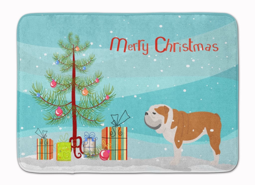 Picture of Carolines Treasures BB2980RUG English Bulldog Merry Christmas Tree Machine Washable Memory Foam Mat