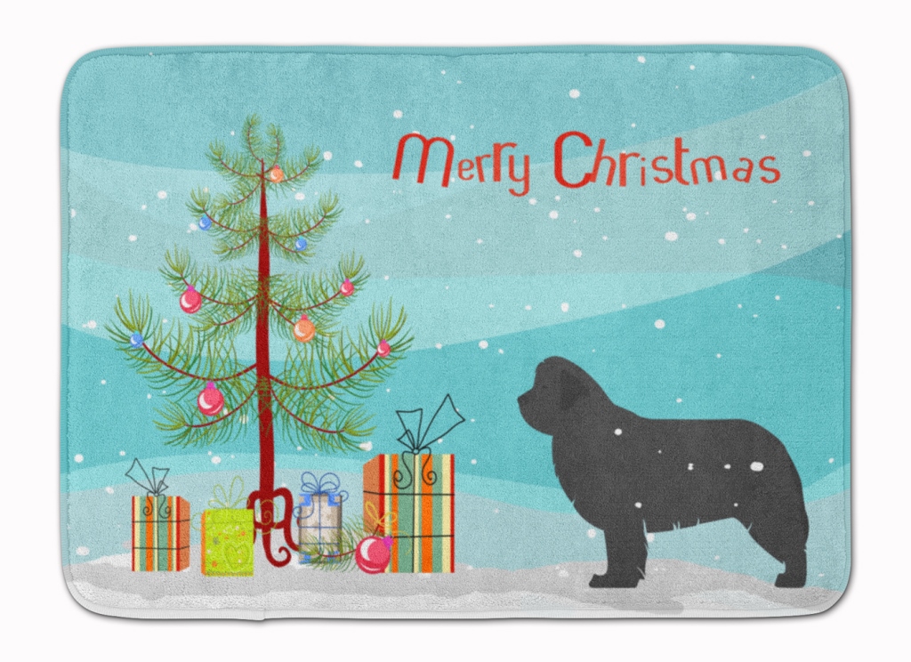 BB2982RUG Newfoundland Merry Christmas Tree Machine Washable Memory Foam Mat