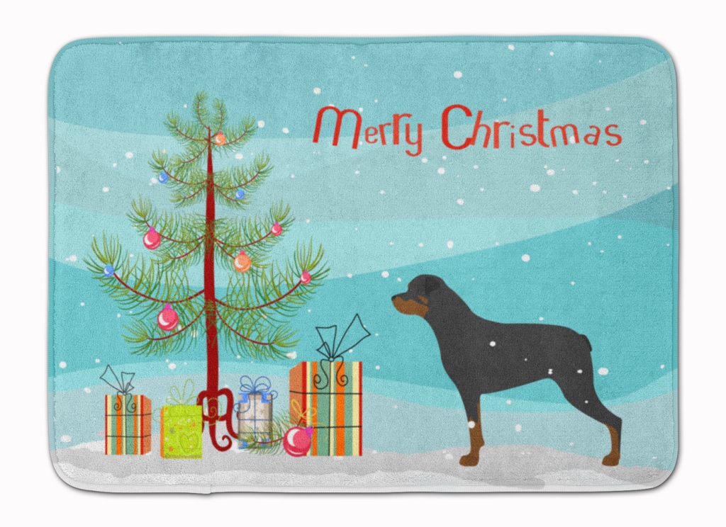 BB2984RUG Rottweiler Merry Christmas Tree Machine Washable Memory Foam Mat