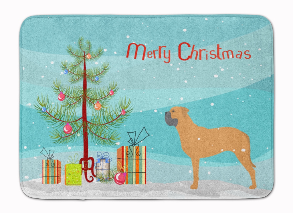 BB2989RUG Bullmastiff Merry Christmas Tree Machine Washable Memory Foam Mat