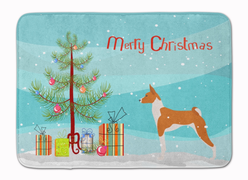 BB2992RUG Basenji Merry Christmas Tree Machine Washable Memory Foam Mat