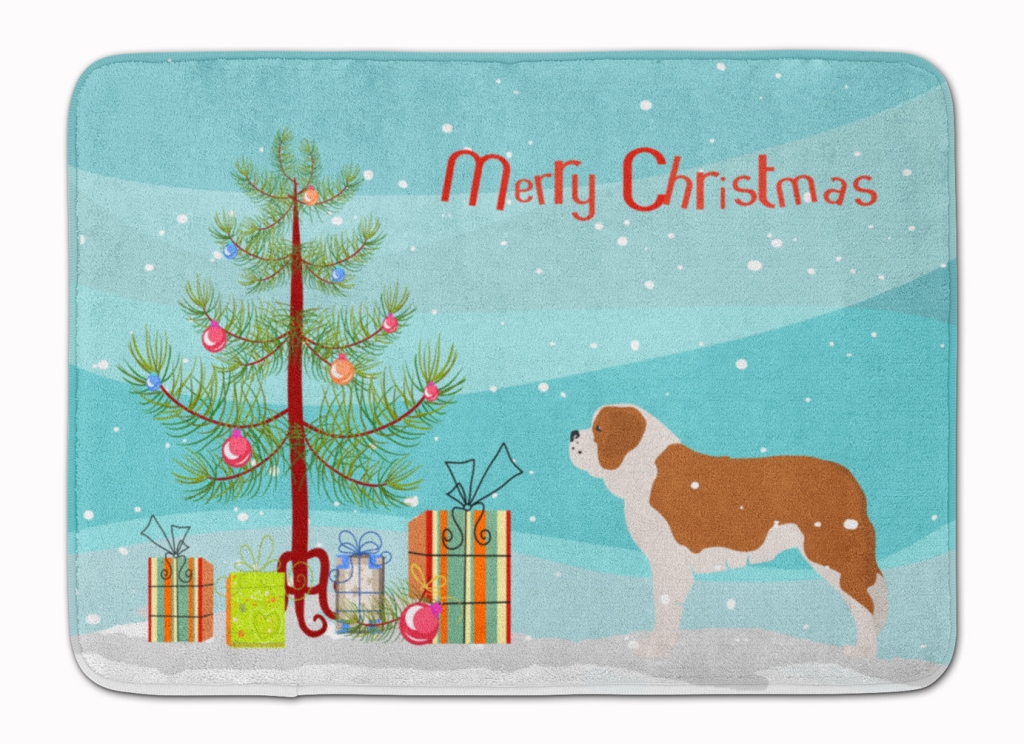 Saint Bernard Merry Christmas Tree Machine Washable Memory Foam Mat