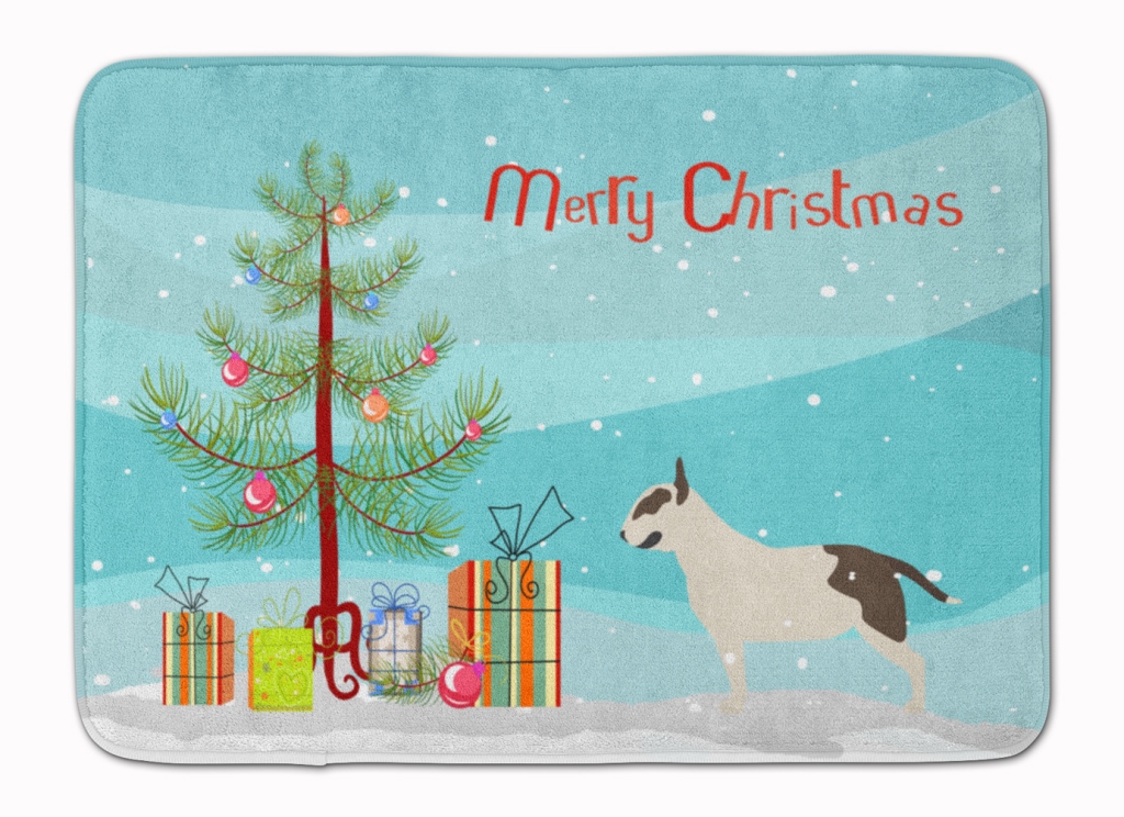 Bull Terrier Merry Christmas Tree Machine Washable Memory Foam Mat