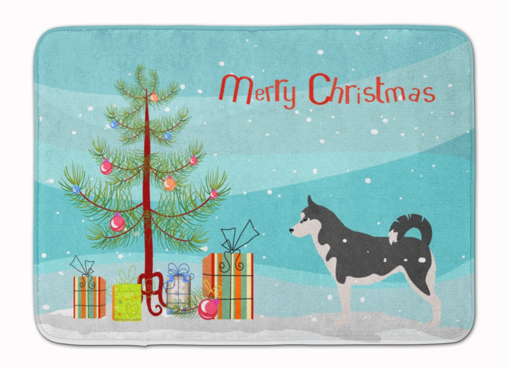 Siberian Husky Merry Christmas Tree Machine Washable Memory Foam Mat