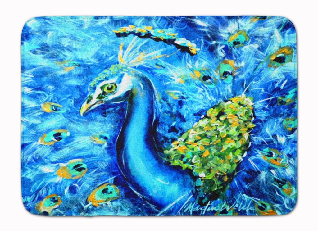MW1166RUG Peacock Straight Up in Blue Machine Washable Memory Foam Mat