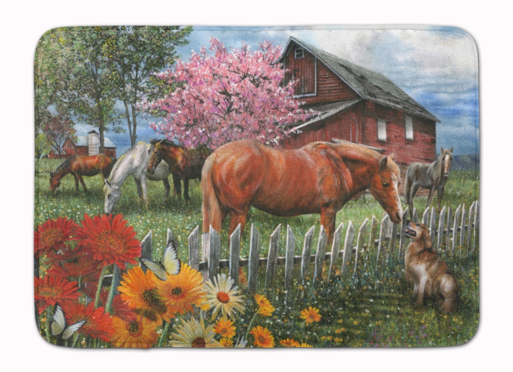 Horses Chatting with The Neighbors Machine Washable Memory Foam Mat