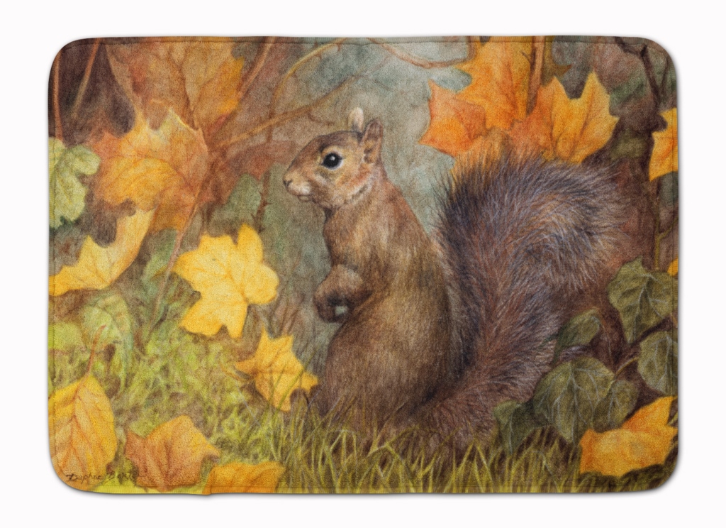 Grey Squirrel in Fall Leaves Machine Washable Memory Foam Mat