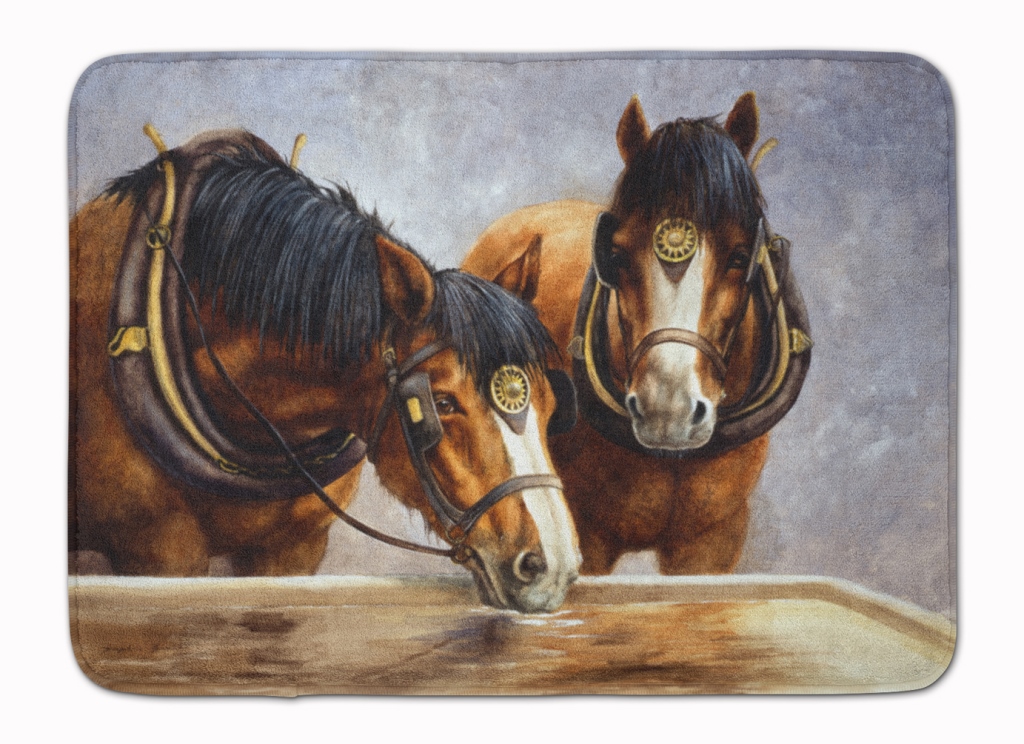Horses Taking a Drink of Water Machine Washable Memory Foam Mat