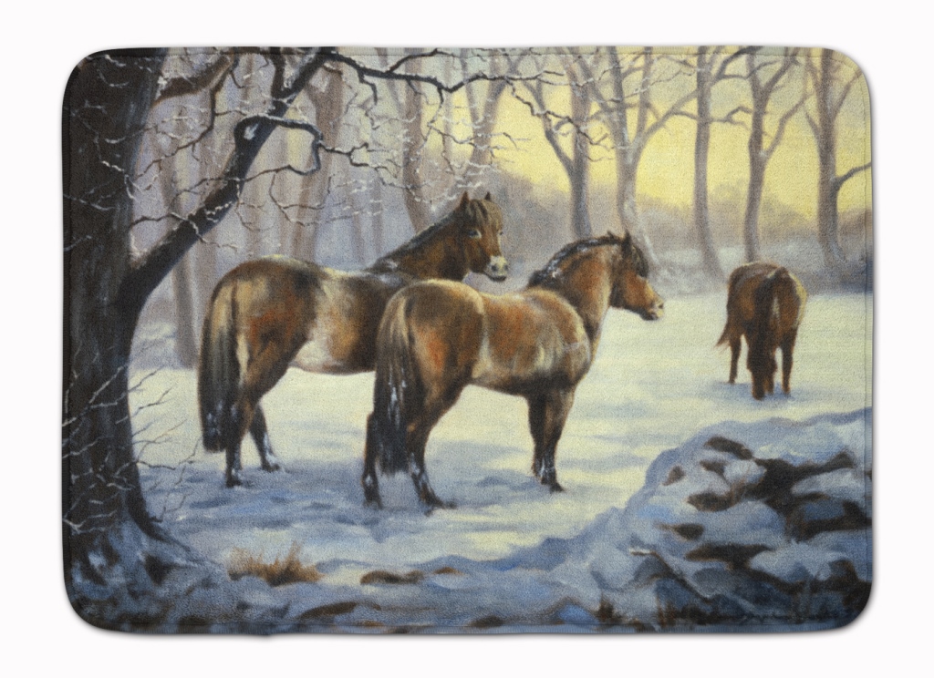 Horses in Snow by Daphne Baxter Machine Washable Memory Foam Mat