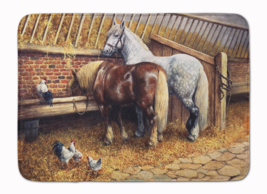 BDBA0135RUG Horses Eating with the Chickens Machine Washable Memory Foam Mat
