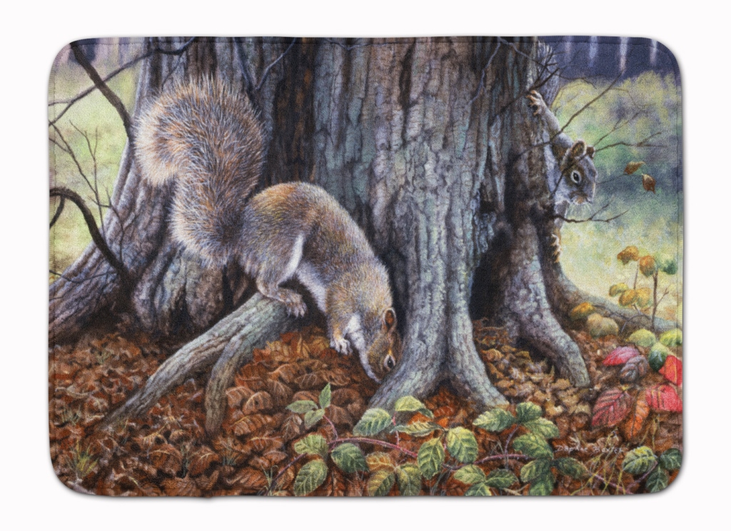 BDBA0260RUG Grey Squirrels around the Tree Machine Washable Memory Foam Mat