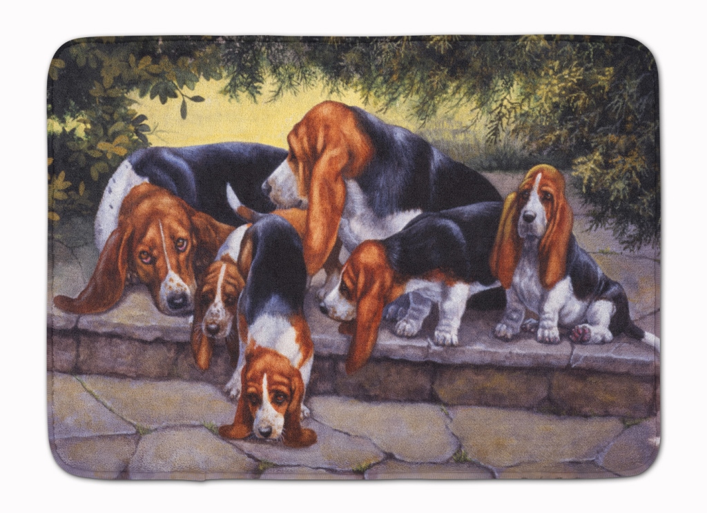 Basset Hound Puppies, Momma & Daddy Machine Washable Memory Foam Mat