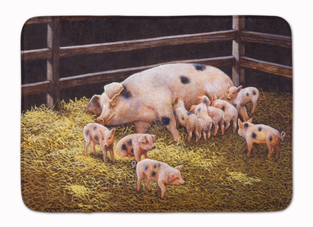 BDBA0296RUG Pigs Piglets at Dinner Time Machine Washable Memory Foam Mat