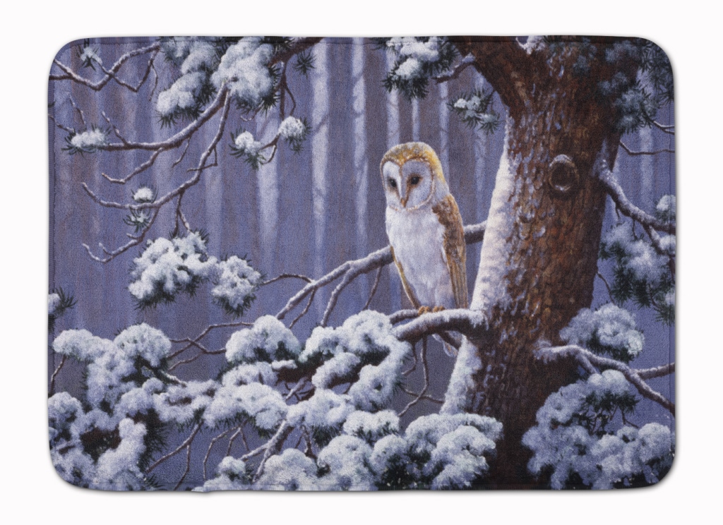 BDBA0303RUG Owl on a Tree Branch in the Snow Machine Washable Memory Foam Mat