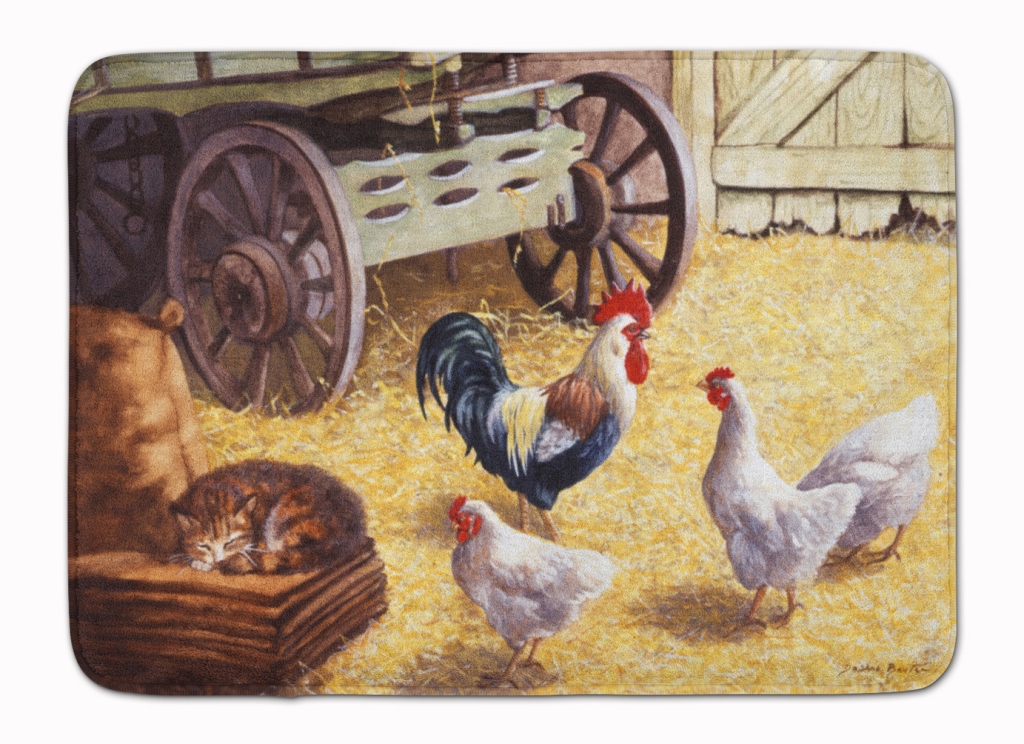 Rooster & Hens Chickens in the Barn Machine Washable Memory Foam Mat