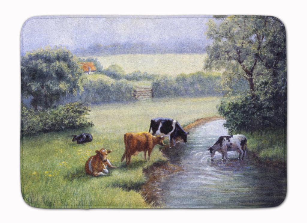 Cows Drinking at the Creek Bank Machine Washable Memory Foam Mat