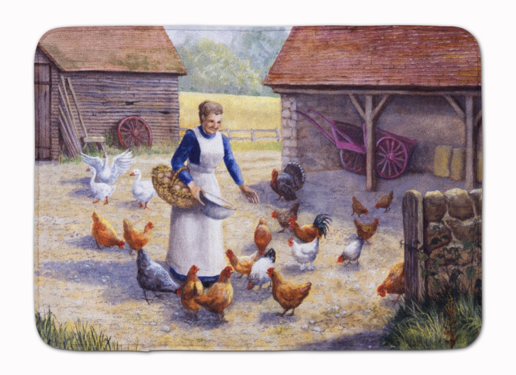 BDBA0352RUG Chicken Hen Feeding Time Machine Washable Memory Foam Mat
