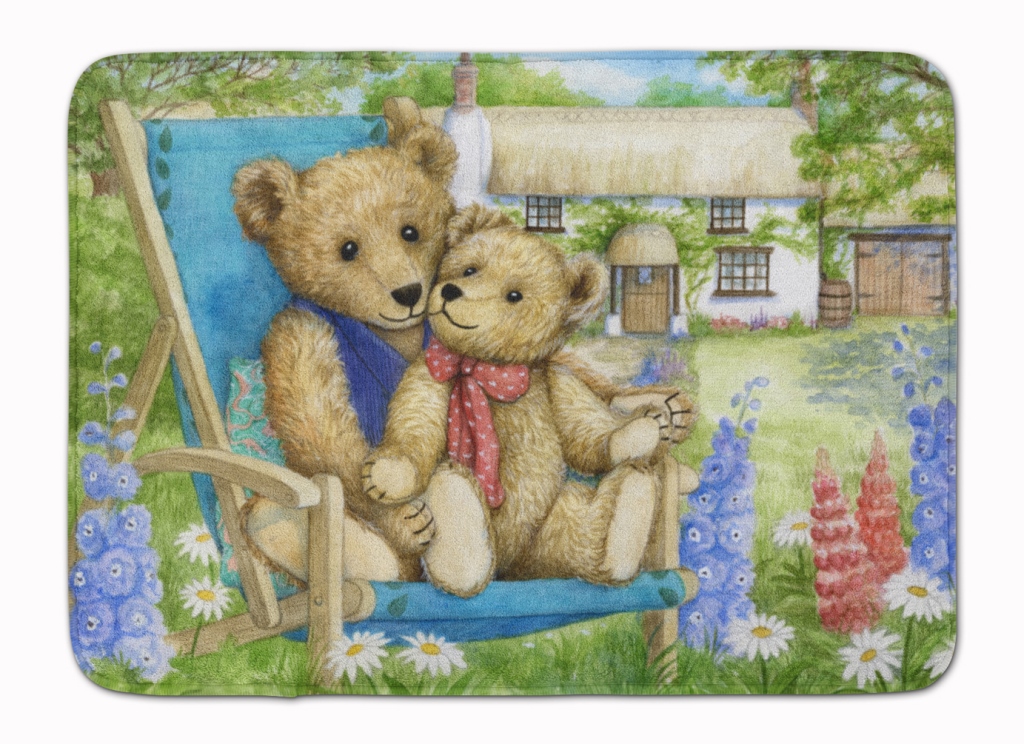 Springtime Teddy Bears in Flowers Machine Washable Memory Foam Mat