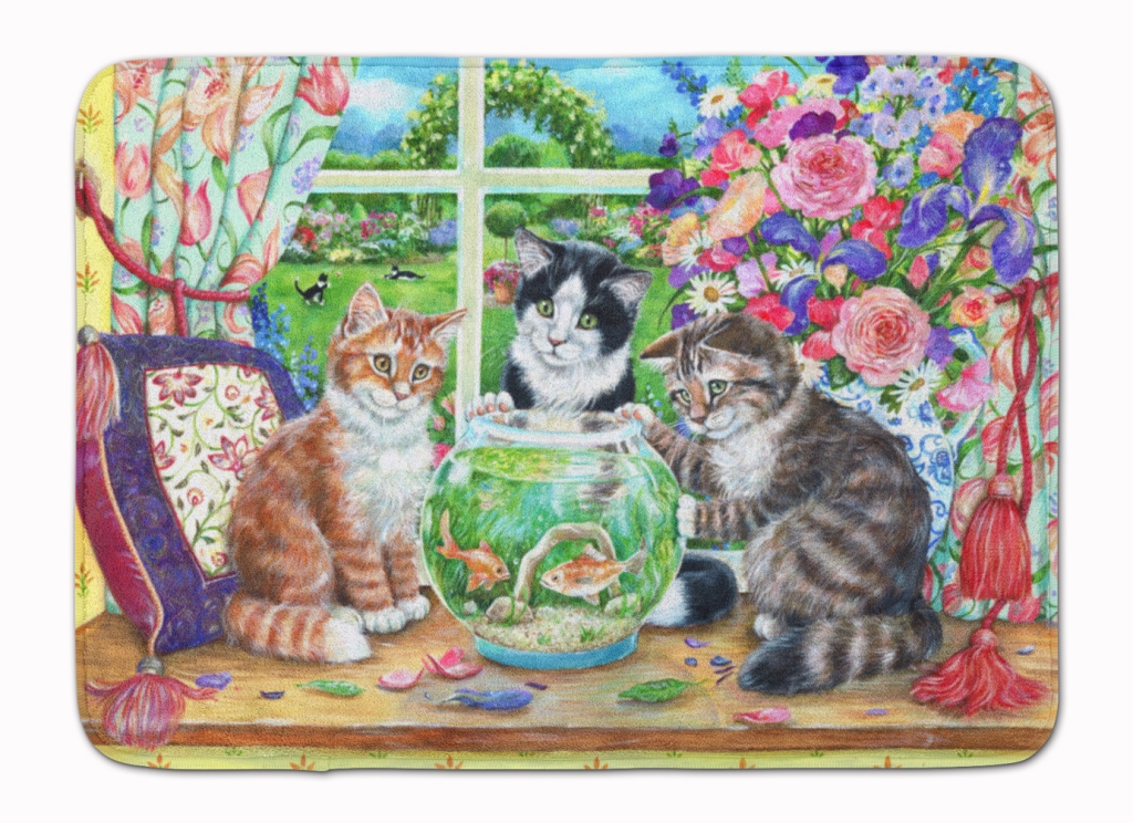 Cats Just Looking in the Fish Bowl Machine Washable Memory Foam Mat