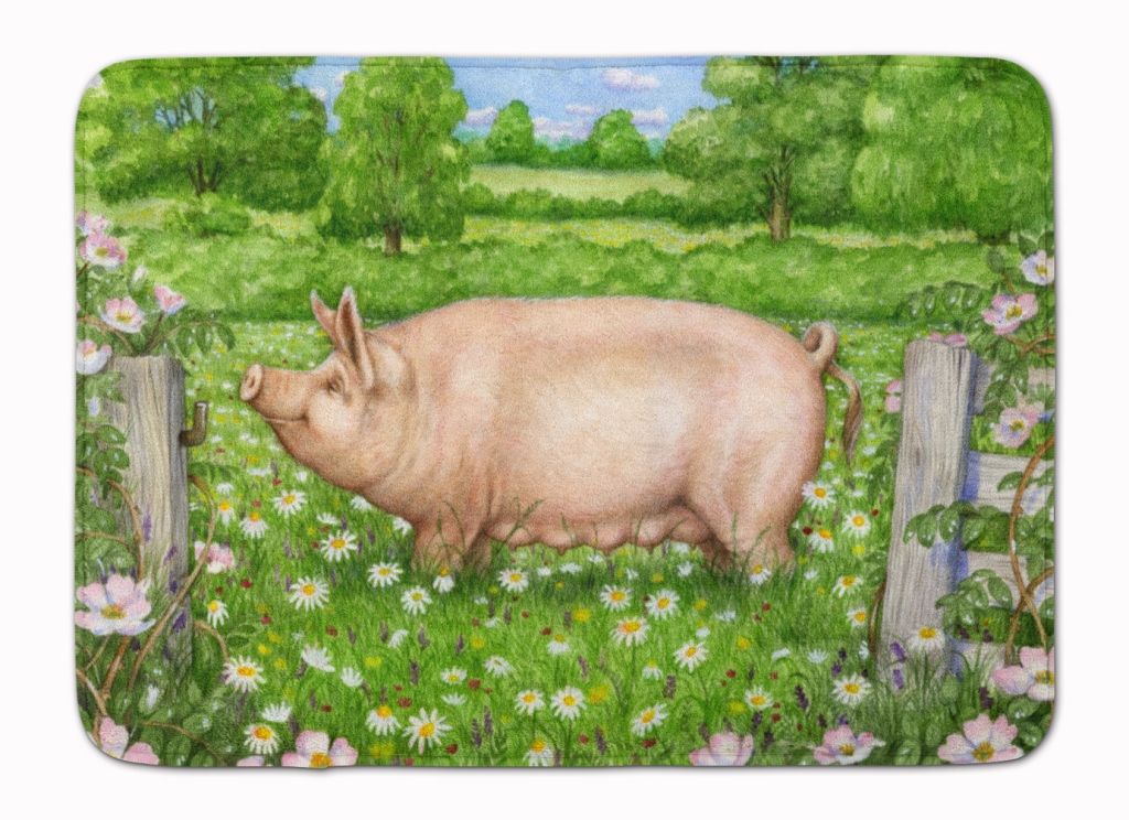 Pig In Dasies by Debbie Cook Machine Washable Memory Foam Mat