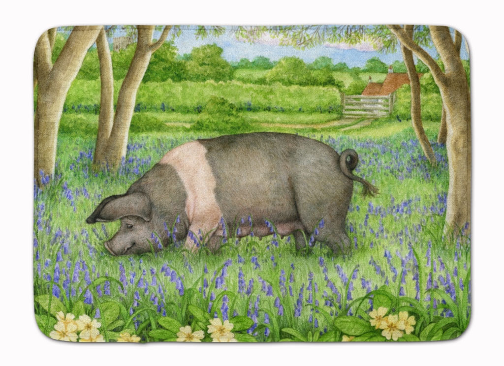 CDCO0377RUG Pig in Bluebells by Debbie Cook Machine Washable Memory Foam Mat