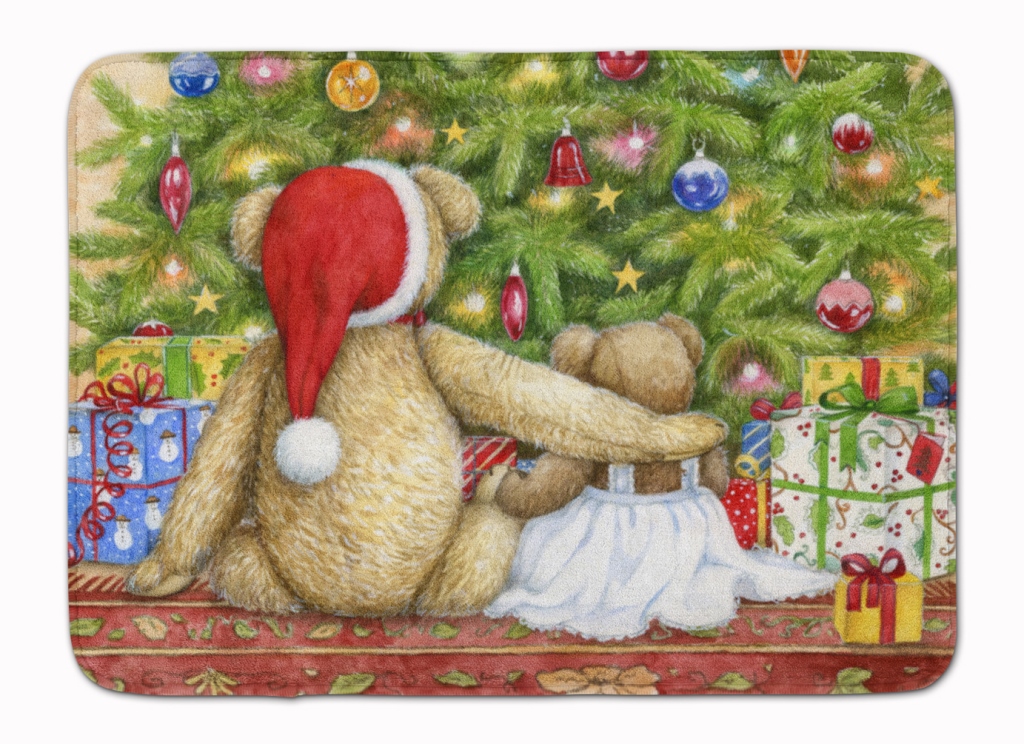 CDCO0415RUG Christmas Teddy Bears with Tree Machine Washable Memory Foam Mat