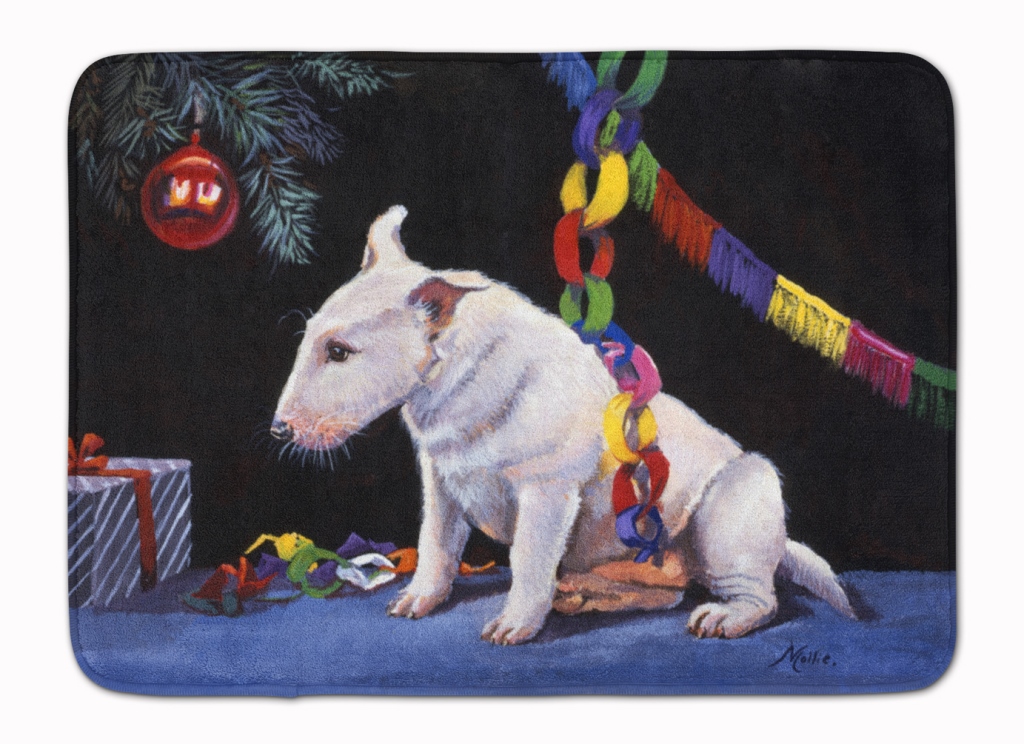 FMF0012RUG Bull Terrier under the Christmas Tree Machine Washable Memory Foam Mat