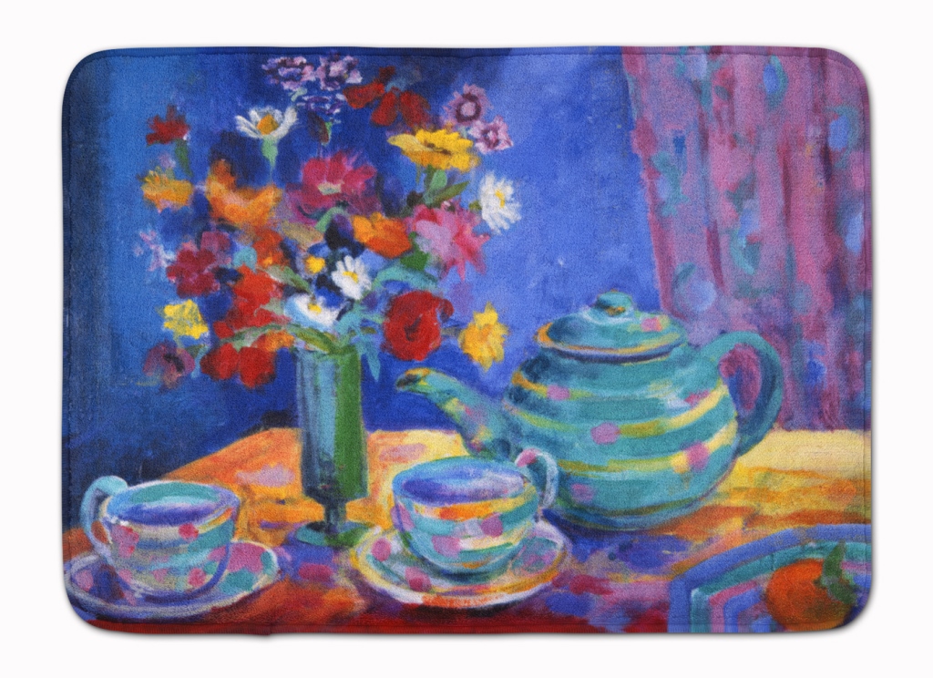 Blue Tea by Wendy Hoile Machine Washable Memory Foam Mat