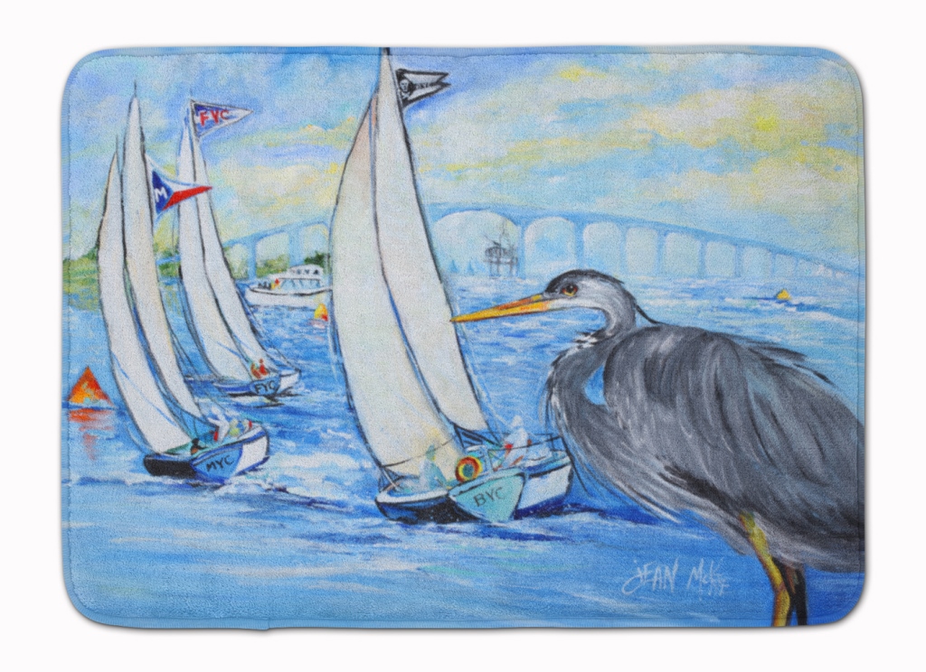 Blue Heron Sailboats Dog River Bridge Machine Washable Memory Foam Mat
