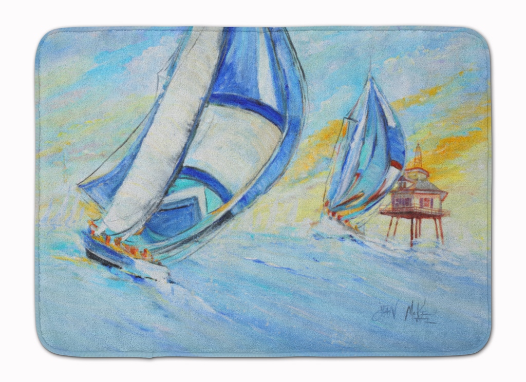 JMK1005RUG Sailboats & Middle Bay Lighthouse Machine Washable Memory Foam Mat