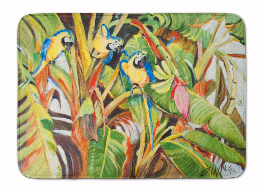 JMK1010RUG Three Blue Parrots Machine Washable Memory Foam Mat