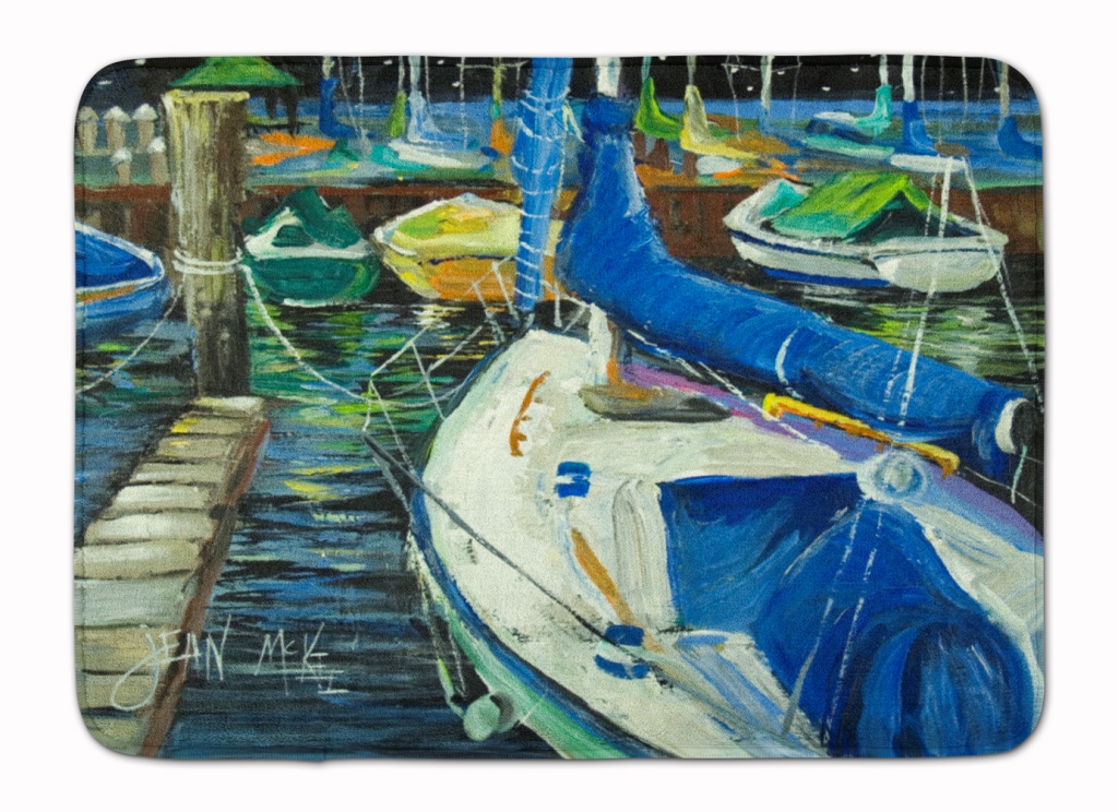 JMK1031RUG Night on the Docks Sailboat Machine Washable Memory Foam Mat