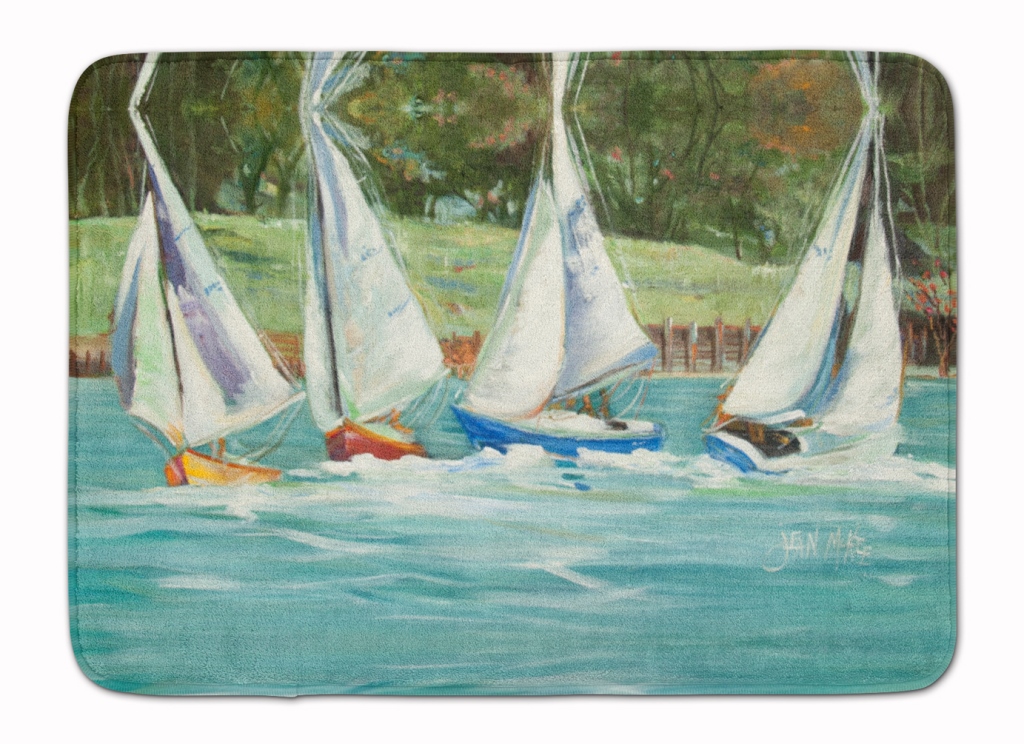 Sailboats on the bay Machine Washable Memory Foam Mat