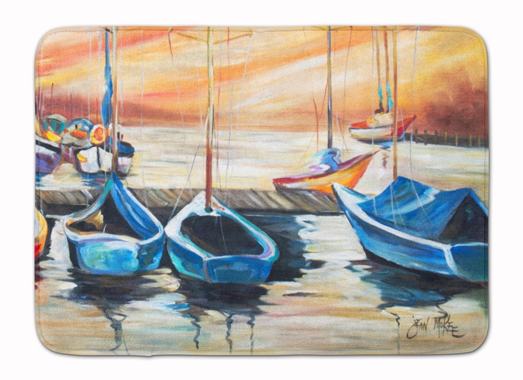 Beach View with Sailboats Machine Washable Memory Foam Mat