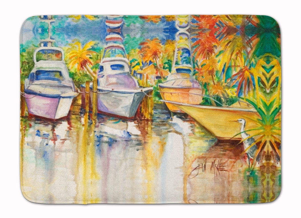 Blue Heron & Deep Sea Fishing Boats Machine Washable Memory Foam Mat