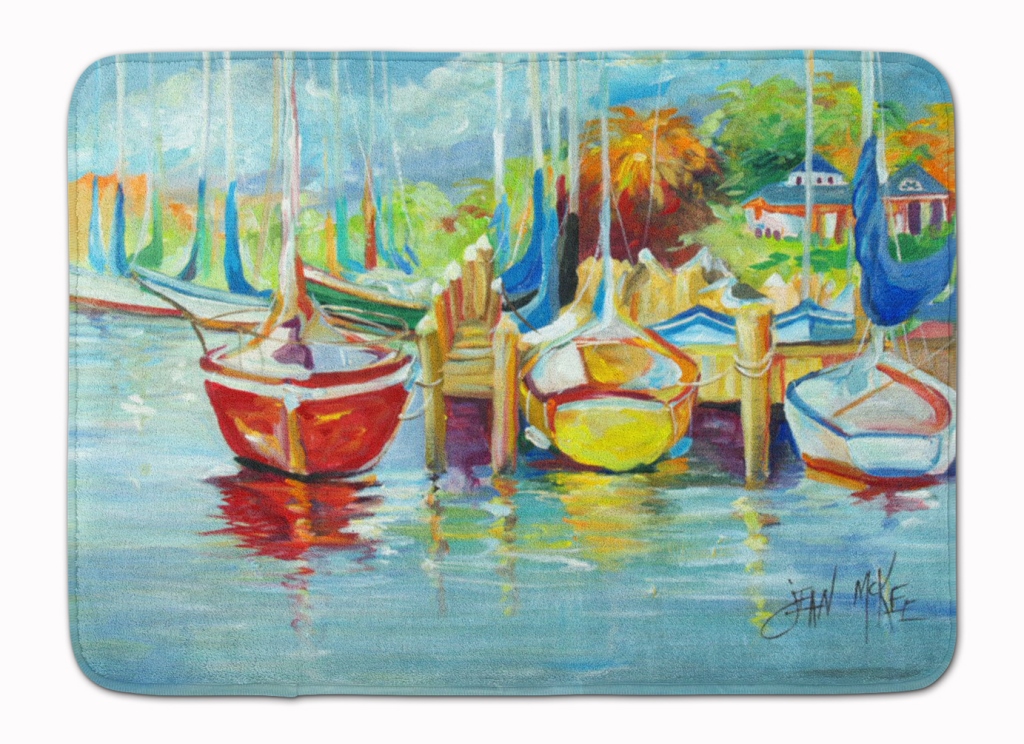 JMK1070RUG On the Dock Sailboats Machine Washable Memory Foam Mat