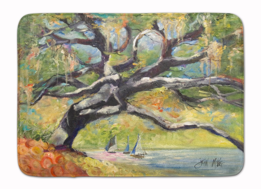 Oak Tree on the Bay with Sailboats Machine Washable Memory Foam Mat
