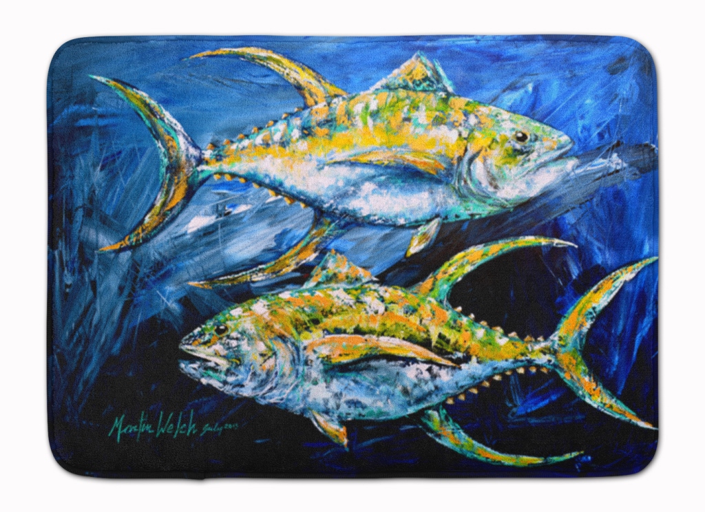 MW1125RUG Fish Tuna Tuna Blue Machine Washable Memory Foam Mat