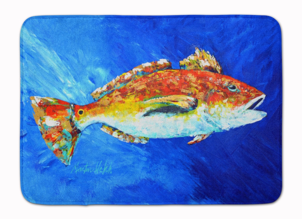MW1212RUG Red Fish White Spin Machine Washable Memory Foam Mat