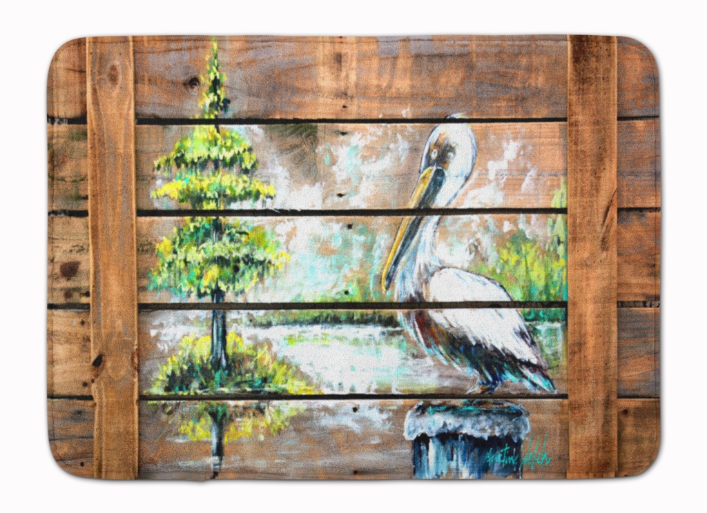 MW1215RUG Summer by the Lake White Pelican Machine Washable Memory Foam Mat