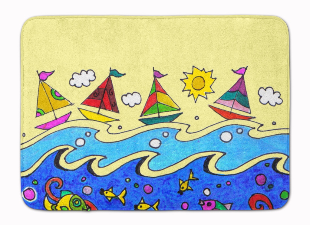 Summer Sail Away Sailboats Machine Washable Memory Foam Mat
