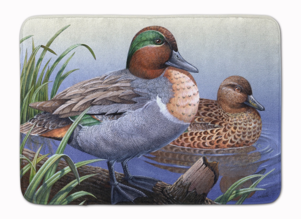 Green Teal Ducks in the Water Machine Washable Memory Foam Mat