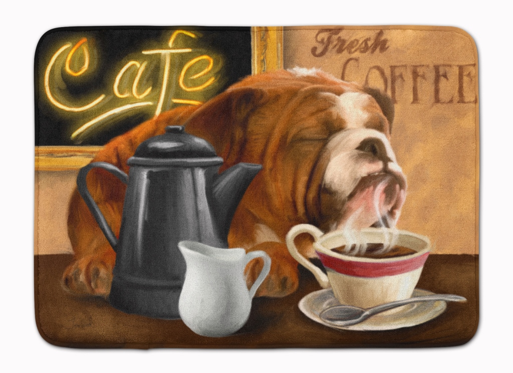 English Bulldog Morning Coffee Machine Washable Memory Foam Mat