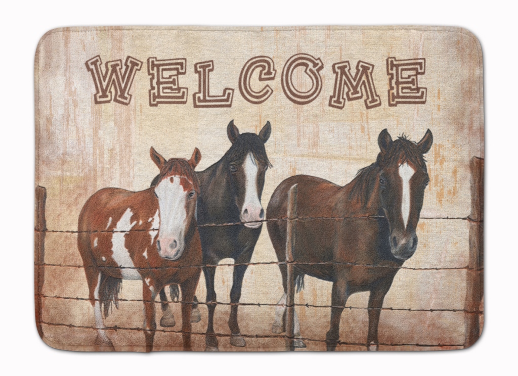 SB3059RUG Welcome Mat with Horses Machine Washable Memory Foam Mat