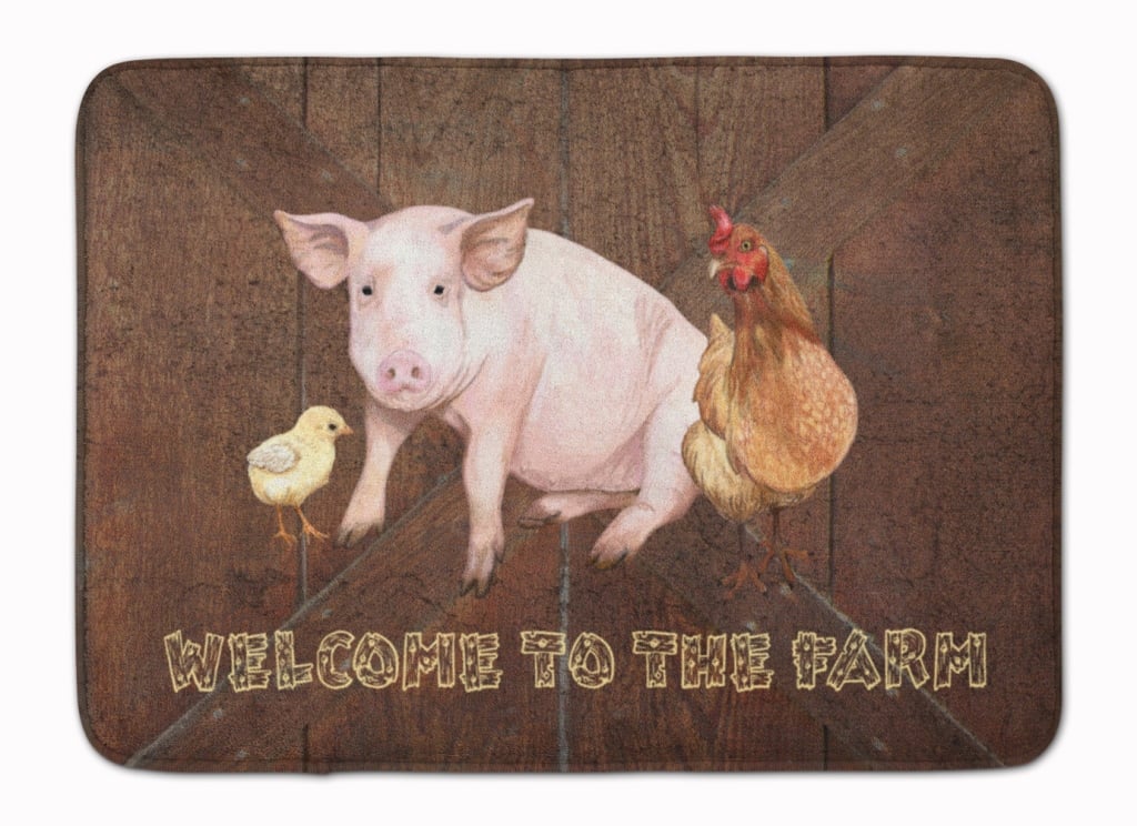 Welcome to Farm with Pig & Chicken Machine Washable Memory Foam Mat